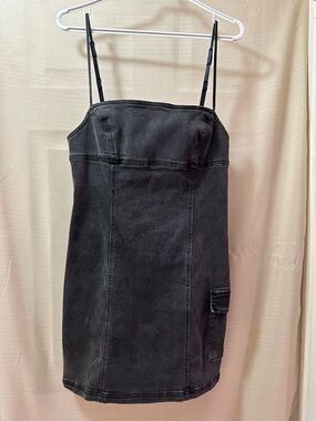 Urban Outfitters Black Denim Mini Dress Cargo Pocket NWT Size Medium